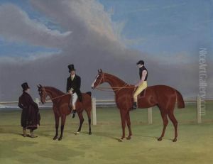The Colonel With William Scott 
Up And John Scott On A Dark Bay Hack, With Groom, Doncaster Racecourse 
Beyond