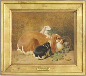 Lop-eared Rabbits Feeding by John Frederick Herring Snr