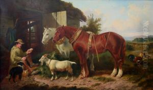 In The Farmyard: The Midday Meal by John Frederick Herring Snr
