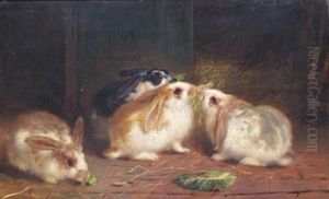 Rabbits In A Hutch by John Frederick Herring Snr