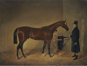 The Famed Racehorse, Sir Tatton Sykes, With His Owner And A Groomin A Loosebox