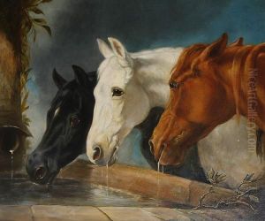 Horses Watering At A Trough by John Frederick Herring Snr