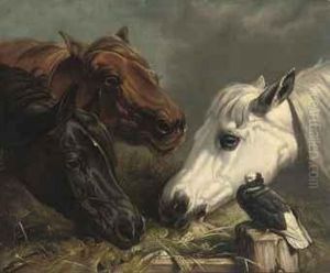 Three Horses At A Manger