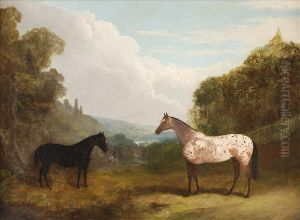 An Appaloosa And A Black Horse In A Landscape by John Frederick Herring Snr