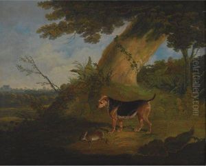 Black And Tan Terrier With A Retrieved Rabbit by John Frederick Herring Snr
