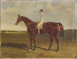 A Bay Racehorse With Jockey Up