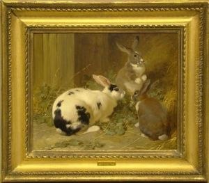Rabbits Feeding by John Frederick Herring Snr