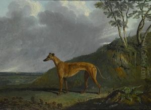 A Brindle Greyhound Bitch In A Landscape by John Frederick Herring Snr