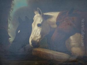 Three Horses At A Trough by John Frederick Herring Snr