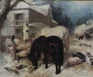 Farmyard Scene With Horses, Pigs And Ducks