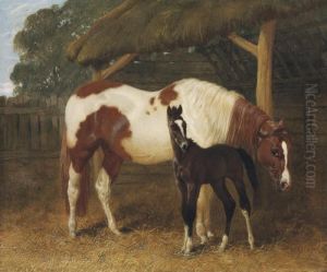 Mare And Foal By A Barn