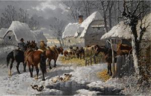 A Farmyard In The Snow by John Frederick Herring Snr
