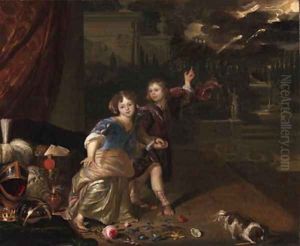 An allegorical portrait of two children by Carel de Moor