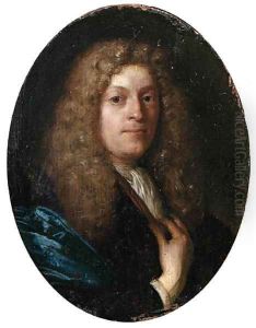 Portrait of a gentleman, aged 36, small bust-length, in a blue gown, with a full-bottomed wig
