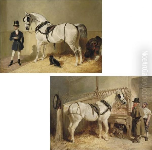 A St James's Saddled Grey Coach 
Horse With A Coachman And Dog; Anda Harnessed St Giles Cab Horse With 
His Driver - view 1
