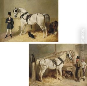 A St James's Saddled Grey Coach 
Horse With A Coachman And Dog; Anda Harnessed St Giles Cab Horse With 
His Driver