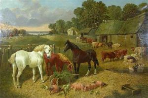 Feeding Time In The Farm Yard by John Frederick Herring Snr