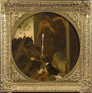 Horses In A Stable With Dove And Goat by John Frederick Herring Snr