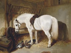 A Grey Pony In A Stable With Ducks by John Frederick Herring Snr