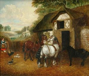 A Farmyardscene With Horses And Poultry by John Frederick Herring Snr