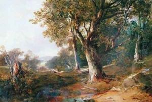 A Wooded Landscape with Castle in Distance 1865 by Horatio McCulloch