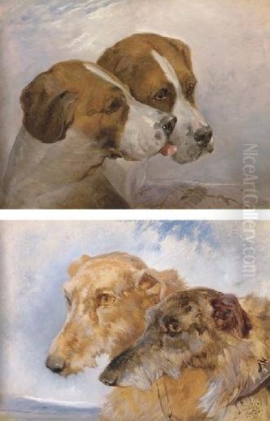 The Heads Of Two Foxhounds; And The Heads Of Two Deerhounds - view 1