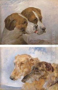 The Heads Of Two Foxhounds; And The Heads Of Two Deerhounds