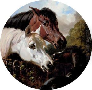 Two Horses With A Foal by John Frederick Herring Snr