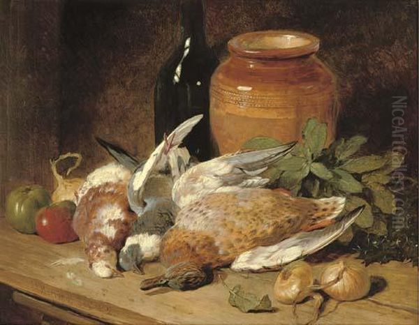 Still Life Of Dead Birds, Fruit, Vegetables, A Bottle And A Jar - view 1