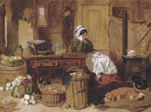 Jennie Asleep At A Kitchen Table by John Frederick Herring Snr