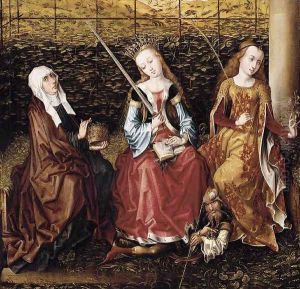 St Catherine of Alexandria with Sts Elizabeth of Hungary and Dorothy c. 1480 by Sainte Gudule Master of