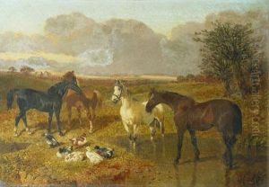Horses In The Farm by John Frederick Herring Snr
