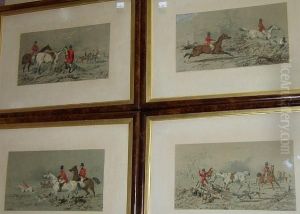 Fox Hunting, Plates I To Iv,
Lithographs By Vincent Brooks, Printed In Colours On Wove, Published
1854 By Lloyd Brothers & Co. by John Frederick Herring Snr