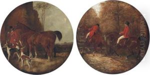 A Huntsman With Two Saddled Hunters And A Pack Of Hounds; Andhuntsmen Opening A Gate by John Frederick Herring Snr
