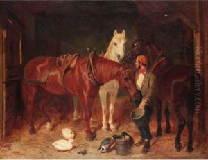 Feeding The Horses by John Frederick Herring Snr