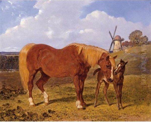 A Chestnut Mare And Foal In A Landscape - view 1