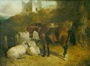 Horse And Sheep With Castle Beyond