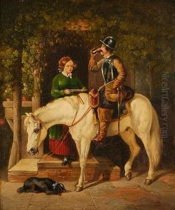 A Messenger On Horseback Taking Refreshment Outside An Inn by John Frederick Herring Snr
