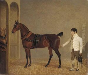 A Carriage Horse And Groom In A Stable