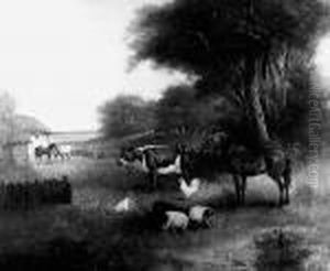 Cow, Horse, Fowl And Pigs By A Farmstead by John Frederick Herring Snr