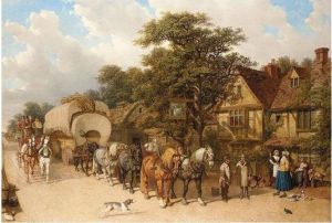 Coaching Scene Outside The Philpots Inn, Meopham by John Frederick Herring Snr