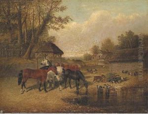 A Farmyard Scene by John Frederick Herring Snr