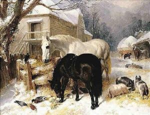 Feeding Time In Winter by John Frederick Herring Snr