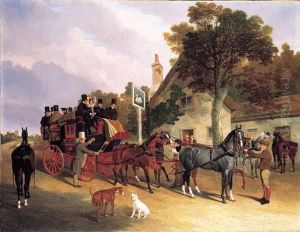 The London-to-leeds Stage Coach Changing Horses At The Swan Inn,bottisham, Cambridge by John Frederick Herring Snr