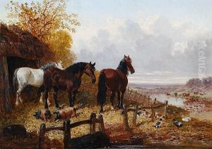 Horses In A Farmyard by John Frederick Herring Snr