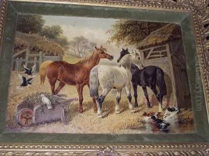 Horses, Ducks And Birds By A Barn by John Frederick Herring Snr
