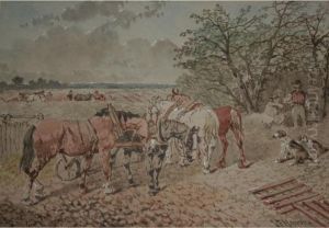 Farm Horses And Workers In A Field by John Frederick Herring Snr