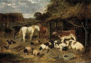 A Bustling Farmyard by John Frederick Herring Snr