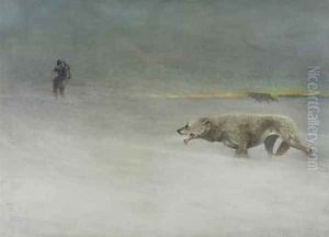 Wolves hunting an explorer 1900 by H. Morgal