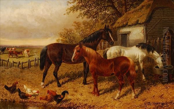 Farmyard Scene With Horses And Poultry - view 1
